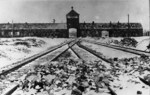 Vstupná brána do KL Auschwitz-Birkenau; január 1945. (AIPN)
