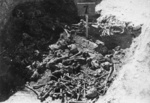 Jeden z hrobov odhalených počas exhumačných prác na území Majdanku (KL Lublin); jeseň 1944. (AIPN)